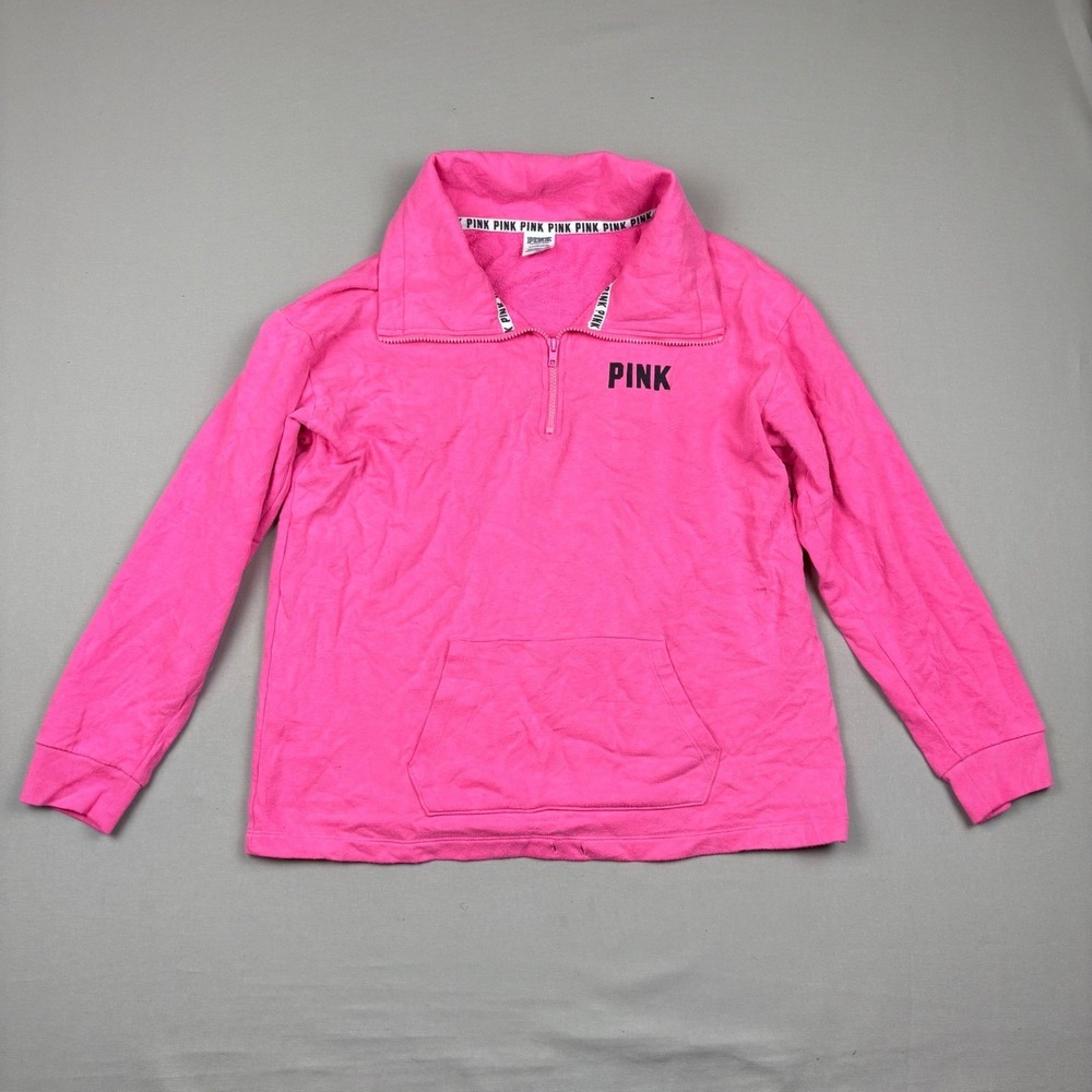 PINK Victoria's Secret Quarter Zip Sweatshirt Pullover Fleece Hot Pink S